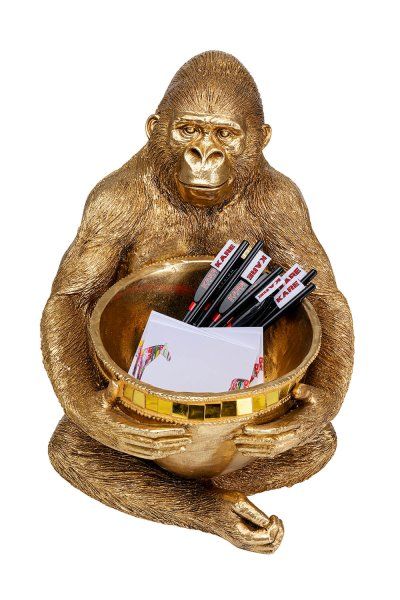 Deko Figur Gorilla Holding Bowl Gold 41cm